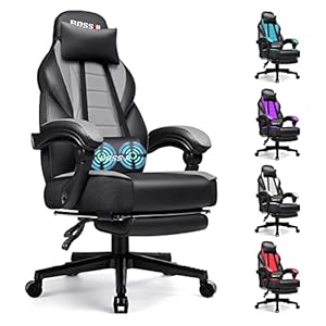 BOSSIN Gaming Chair with Massage, Ergonomic Heavy Duty Design with Footrest and Lumbar Support, Large Size Cushion High Back Office Chair, Big and Tall Gaming Computer Chair for Kids