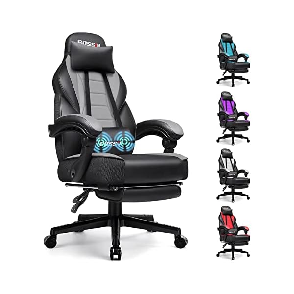 BOSSIN Gaming Chair with Massage, Ergonomic Heavy Duty Design with Footrest and Lumbar Support, Large Size Cushion High Back Office Chair, Big and Tall Gaming Computer Chair for Kids