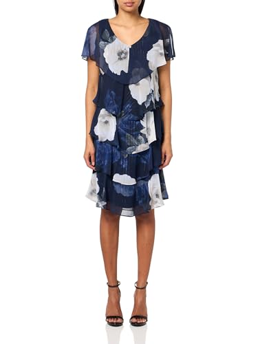 Image of S.L. Fashions Women's Short Sleeve Floral Tiered Chiffon Cocktail Spring /Summer Dress, Wedding Guest Dress