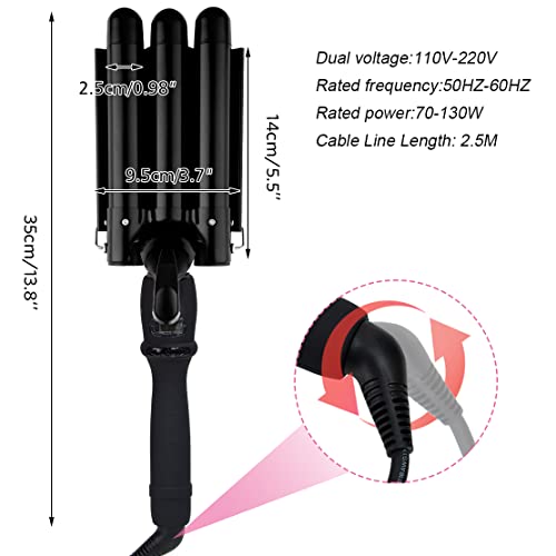 3 Barrel Curling Iron Wand Hair Crimper Iron With Lcd Temperature Display - 1 Inch Ceramic Tourmaline Triple Barrel Hair Waver Curling Iron, Dual Voltage Crimping Iron Hair Curling Wand #TOP4