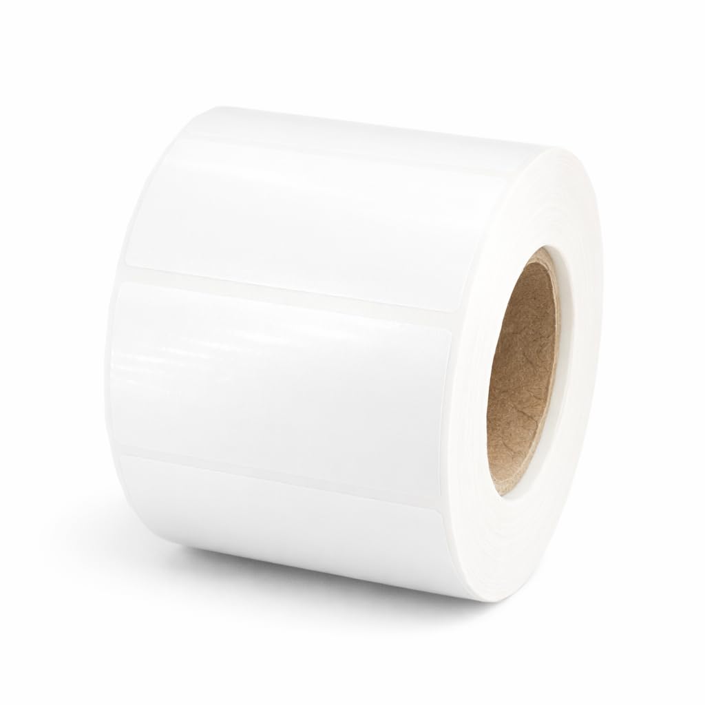 MD Labels Polypropylene Labels on a Roll 60 x 30 mm – 1000 White Waterproof and Tear Resistant Labels with Permanent Adhesive – For Shipping, Logistics and Product Labelling