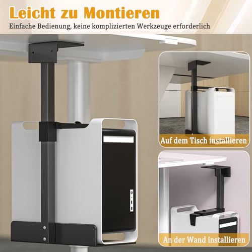 Exquilnova PC Halterung Unter Schreibtisch, PC Halterung für Untertisch, Carbonstahl Computer Aufhängung Halter, Höhe Verstellbar 50-530mm, Max. Tragfähigkeit 25 kg, für den Meisten Hosts (Schwarz)