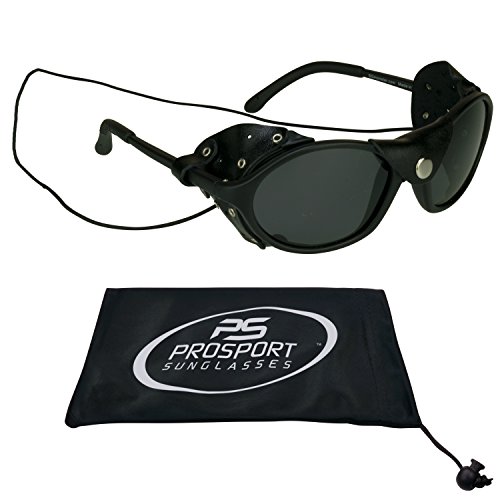 Bikershades Polarized Motorcyle Mountaineer Glacier Arctic Hiking Aviator Sunglasses with Wind-Proof Leather Side
