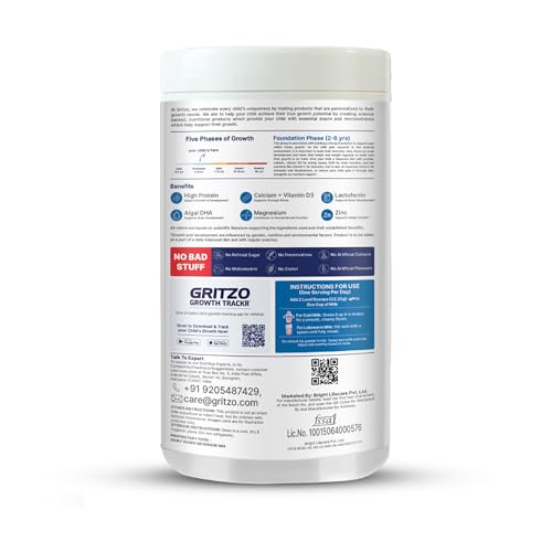 Image of Gritzo SuperMilk Growth+ (2-6y Kids), Strawberry Swirl, 400g | 7g Protein with 20 Vitamins & Minerals | Zero Refined Sugar