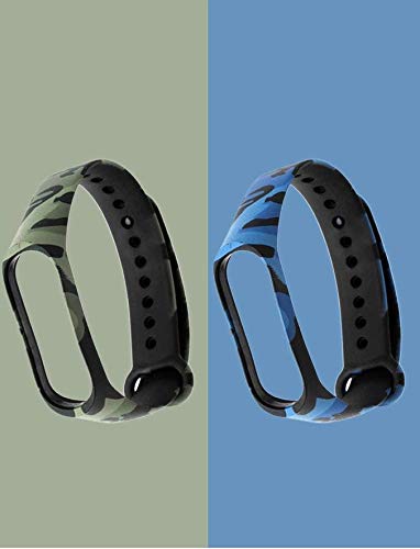 Image of ILOFT Silicone Camouflage Army Style Band Strap for Xiaomi Mi Band 3(Device Not Included) (Green+Blue)