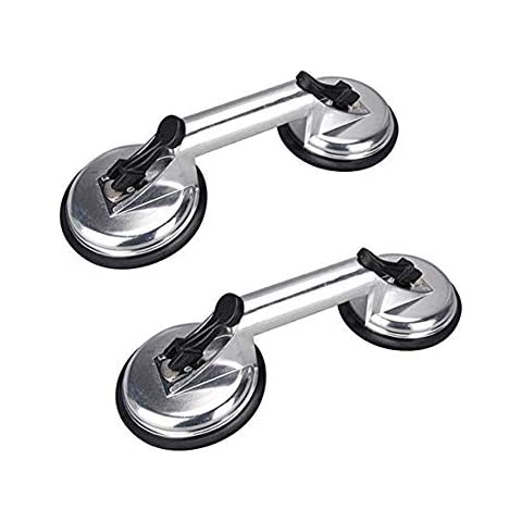 SOLUDE 2 Pack Glass Suction Cup,Aluminium Heavy Duty Vacuum Lifter for Moving Glass/Window/Tiles/Mirror/Granite,Double Gripper Sucker Plate Cover