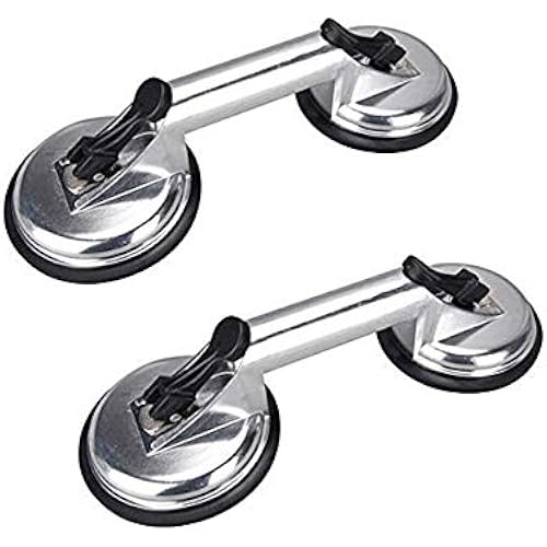 2 Pack Glass Suction Cup,Aluminium Heavy Duty Vacuum Lifter for Moving Glass/Window/Tiles/Mirror/Granite,Double Gripper Sucker Plate