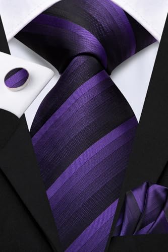 Image of Hi-Tie Men's Tie Sets Silk Paisley Striped Necktie Pocket Square Cuff-links Sets Wedding Business Holiday