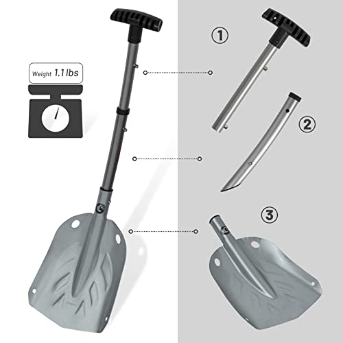 G2 Backcountry Lightweight Telescopic Avalanche Snow Shovel, Storage Down To 13 Inch, Durable Aluminum Alloy Material, Abs Anti-Slip Proof Handle, Compact Storage Size (Grey) #TOP1