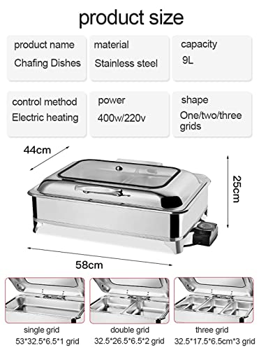 Aprilhp Chafing Dish Buffet Set, Stainless Steel 9 Litre Capacity Food Warmer Chafer Set With Visible Cover And Electric Heating Plate For Dining Room Hotel Buffet Weddings Parties(Size:1 Grid) #TOP5