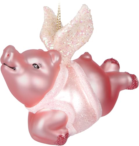 BRUBAKER Fliegendes Schwein - Weihnachtskugel aus Glas Schweinchen mit...