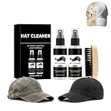 Kit di pulizia per cappelli, confezione da 2 detergenti per cappelli con schiuma, spazzola, rimuovi macchie di sudore e deodorante, detergente delicato per tessuti con spazzola, per baseball