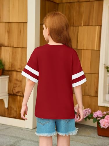 Image of Girls Oversized T Shirts Kids Summer Striped Short Sleeve Tops Casual Crewneck Tees 5-14 Years