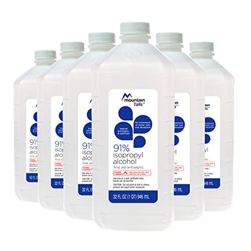 Mountain Falls 91% Isopropyl Alcohol First Aid Antiseptic for Treatment of Minor Cuts and Scrapes, 32 Fl Oz (Pack of 6)