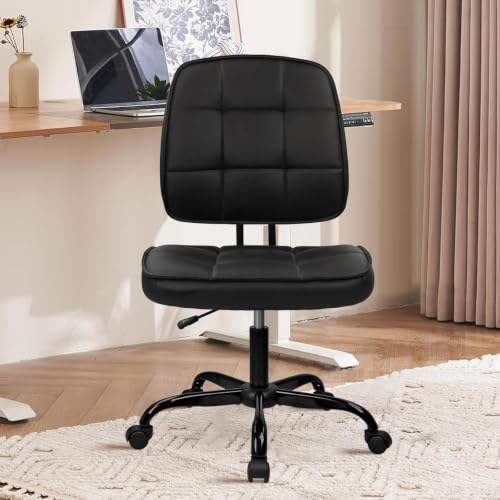 Image of CLATINA Armless Home Office Chair with Lumbar Support and Wheels, Small PU Leather Ergonomic Low Back Desk Chairs No Arms, Adjustable Height 360 Swivel Rolling Computer Task Chair, Black, 8 Pack