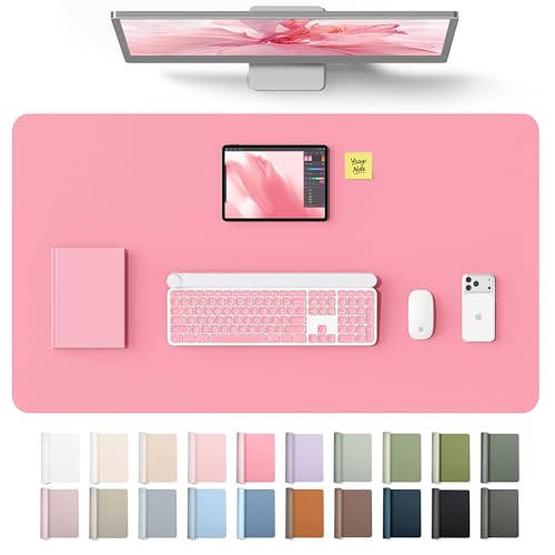Image of YSAGi Leather Desk Protector, Office Mat, Large Mouse Mat, Non-Slip PU Leather Blotter, Laptop Desk Mat, Waterproof Writing Pad for Office and Home(Pink, 40 inch x 24 inch)
