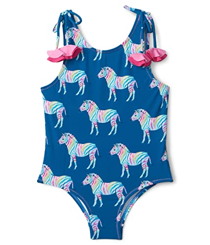 Image of Hatley Girl's Rainbow Zebra Shoulder Bow Swimsuit (Toddler /Little Kids /Big Kids)