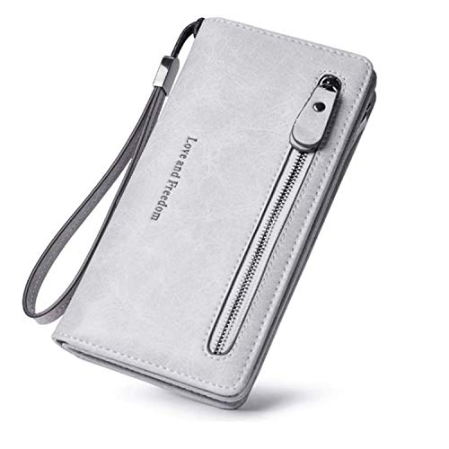 Portefeuille Femme Grande Capacite PU Cuir Zippé RFID Blocage Porte-Monnaie Portefeuille avec Fermeture Porte Carte de Crédit (Gris foncé, OneSize) Cover