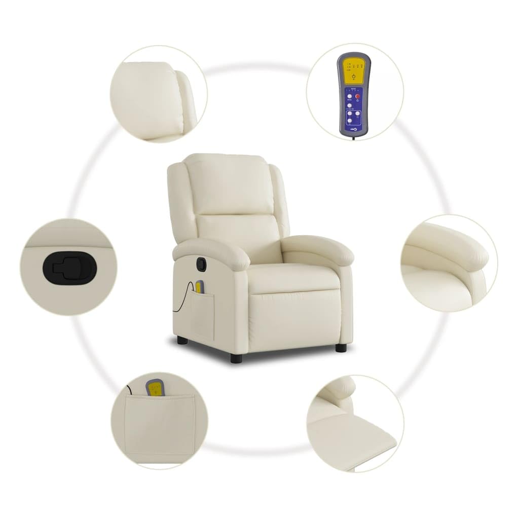 IKAYAA Sillón Masaje Reclinable Sillón Masaje Eléctrico Sillon Relax Reclinable Sillon Reclinable Manual Sillón Relax de Cuero Sintético, con Prácticos Bolsillo, Crema