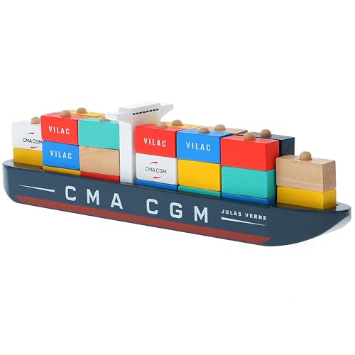 Vilac 2315 Containerschiff, Frachtschiff (Modell Jules Verne), Cargo Ship (40 x 6.5 x 10 cm)