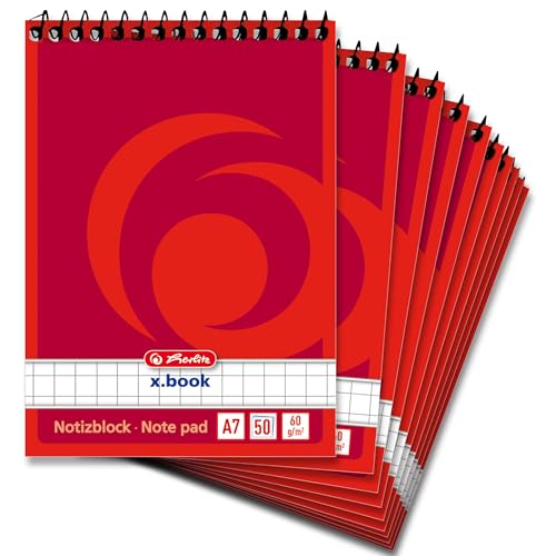 Herlitz Spiral-Notizblock x.book A7 kariert 50 Blatt ohne Rand 10 Stück