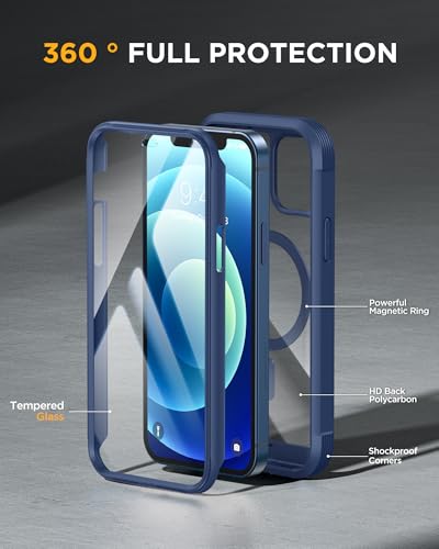 Image of Miracase Magnetic for iPhone 12 mini Case, [360 Full-Body Protection & Complete Camera Guard], Drop & Scratch-Resistant, Shockproof, Stylish Clear iPhone Case, iPhone 12 mini Cover, Blue