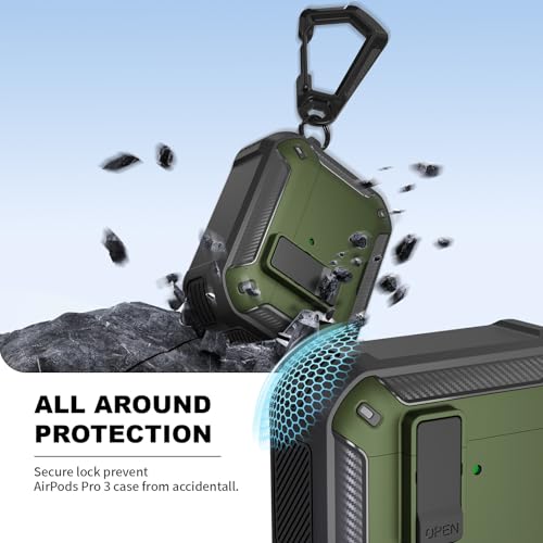 Image of for AirPods Pro 3 Case with Magnetic Lock and Phone Stand, Compatible with Magsafe Charging,with Carabiner&Cleaner kit for Apple iPod Pro 3rd Generation Cover(2025) Men Women (Grass Green)