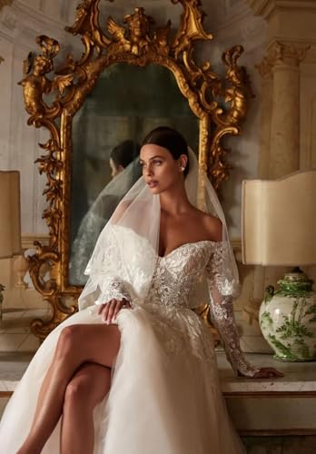 Off Shoulder Tulle Wedding Dress A-Line Lace Applique Bridal Dresses for Bride 2025 with Train2