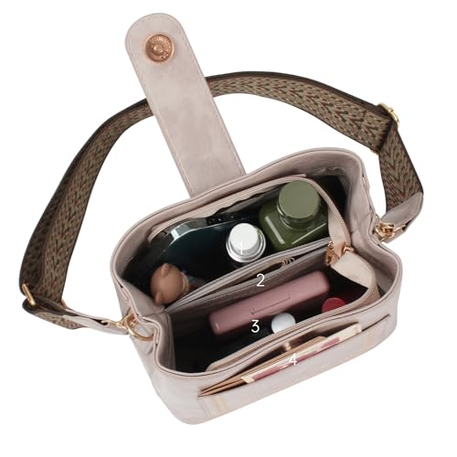 Image of Women Vintage Crossbody Shoulder Bag Pu Leather Bucket Hobo Bag Multipockets Handbag Purse with Guitar Strap