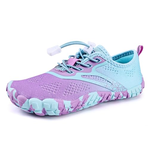 IceUnicorn Kinder Barfußschuhe Junge Mädchen Barfussschuhe Badeschuhe Aquaschuhe Atmungsaktiv Traillaufschuhe (Lila Blau,34EU)