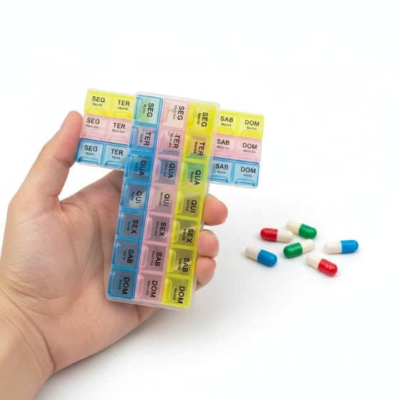 Porta Comprimido Estojo Organizador Semanal Caixa De Comprimidos Vitaminas Medicamentos Remédios e Cápsulas 3x Manhã Tarde E Noite