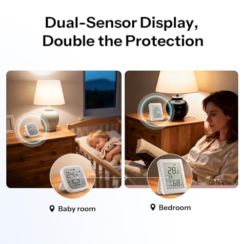 Image of SONOFF SNZB-02DR2 AirGuard TH, Indoor Smart Zigbee Temperature and Humidity Sensor, 3.6'' LCD Display, App Monitoring with Charts, Notification Alerts, Data Export, Remote Data Display, 2-Pack