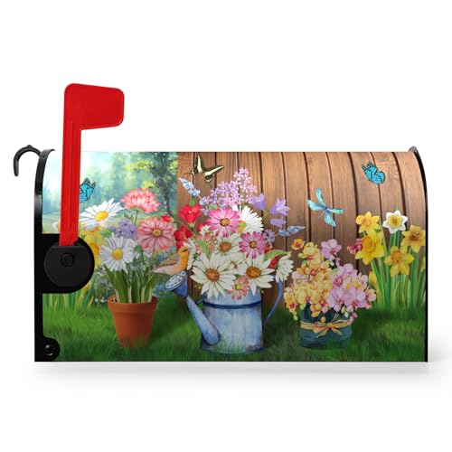 Dacawin Coperture magnetiche per cassette postali con fiori primaverili di dimensioni standard estive con farfalle e farfalle copertura per cassetta postale floreale colorata decorazione per cassetta