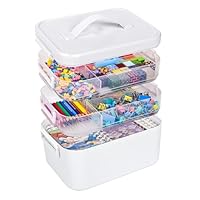 3-Tier Art Supply Storage Container, Stackable Kids Craft Organizer Box with Removable Trays, Plastic Craft Organizers and Storage for Markers, Toys, Sewing, Tool