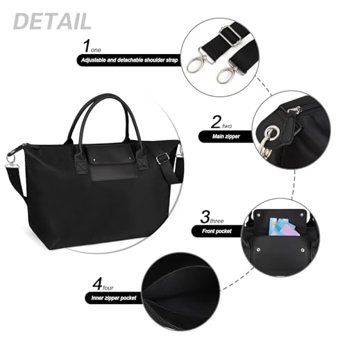 Bolso tote grande de nylon para mujer con correa y cierre miniatura 6