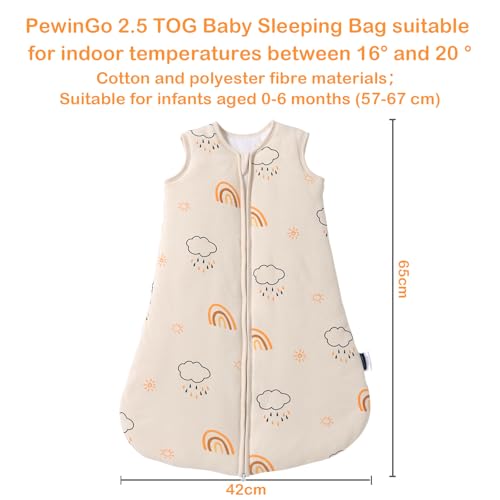 PewinGo Saco de Dormir para Bebé 2.5TOG 0-6 Meses Saco de Dormir com Algodão e Poliéster | Manta para Recém-Nascido com Dupla Zíper | Material Macio e Atento à Pele, Lavável na Máquina – Bege
