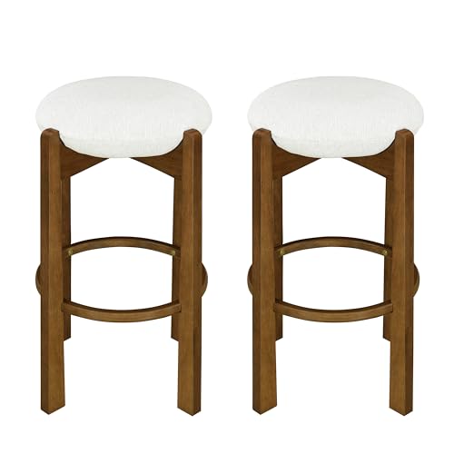Butacos modernos Christopher Knight Home, set de 2, tapizados en tela color marfil con estructura de nogal oscuro, para isla de cocina o barra, con reposapiés miniatura 5