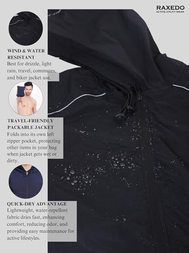 Image of Raincoat for Men Waterproof | Windcheater Jacket for Men | Riding Jacket for Bikers | Water-Resistant Protection with Reflective Safety for Light Rain, Travel & Confidence