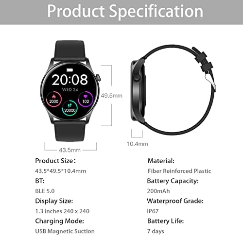 DigiKuber Smart Watch Women, IP67 Waterproof Ladies Fitness Activity Tracker, 1.3" Round Touchscreen Sports Watch with Heart Rate/ SMS/Call/Whatsapp/Pedometer/Calorie for Android iOS