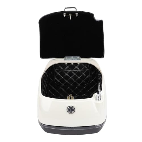 Sorandy 38L Top Case, Universal Trunk with Security Lock, Back Cushion & Base Bracket, Heavy Duty Tail Box for Helmet, Luggage, Gloves, Tools (White + Black)