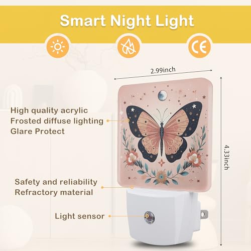 Image of Butterfly Night Light, Boho Butterfly Flower Plug-in Wall Led Night Lights Decor for Boys Girls Room Decor,Nightlights with Light sensors 0.5W