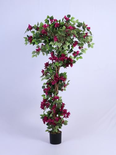 Image of ARICK DECOR 6Ft Artificial Bougainvillea Flowers Tree in Pot, 6ft Realistic Faux Pink Silk Flower Plant, Peacock Shaped Large Floor Decor for Home, Office & Balcony