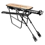 ROCKBROS Fahrrad Gepäckträger mit Schutzblech, Verstellbarer Heckträger aus Aluminium, Schnellmontage ohne Bohrung, Holz Fahrradträger für Citybike MTB Trekkingrad
