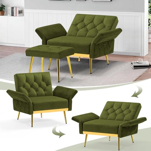 Sillón Plegable Terciopelo Verde Oliva miniatura 5