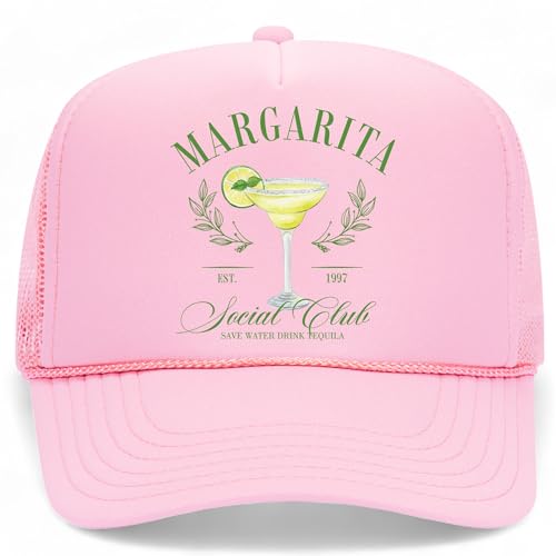 Margarita Social Club Trucker Hat | Margs Tequila Drinking Funny Cute Drinks | Premium Mesh Foam Trucker Hat for Men & Women (US, Alpha, One Size, Pink)