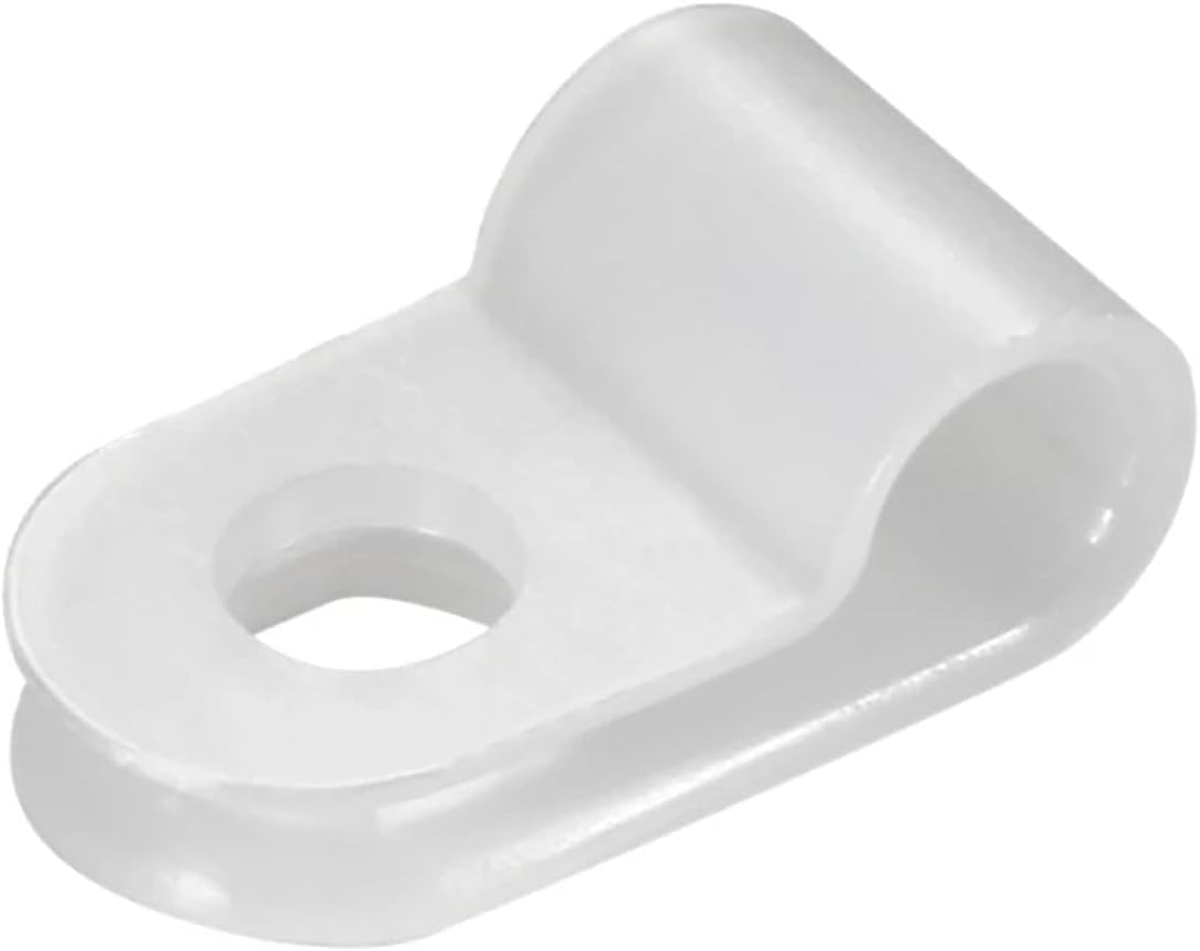 200 PCS 1/4" White Nylon R-Type Cable Clamps, Plastic Screw Mount Wire Clips for Cable Management, Electrical Cord Fasteners for Ethernet, Automotive Wiring, Home Office Organization
