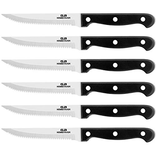 G.a HOMEFAVOR 6-piece Steak Knife Set Serrated Stainless Steel Sharp Blade Flatware Steak