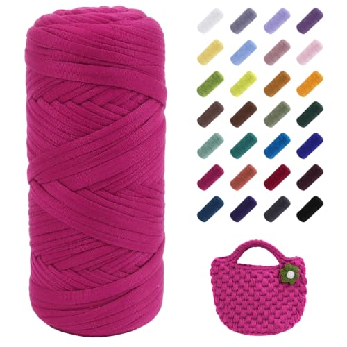 Image of JeogYong T-Shirt Yarn, 200g /196ft Elastic Fabric Cloth Knitting T Shirt Yarn, Rose Red Thick Crochet Fabric Ribbon for Crocheting Bags /Baskets /Rugs, Home Decor, DIY Crafts