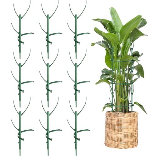9 Pack Plant Support Stakes & Plant Cage Support Rings, Plant Stakes for Indoor Plants, Stackable Garden Flower Support for Potted Plants, Succulents, Aloe, Small Plants