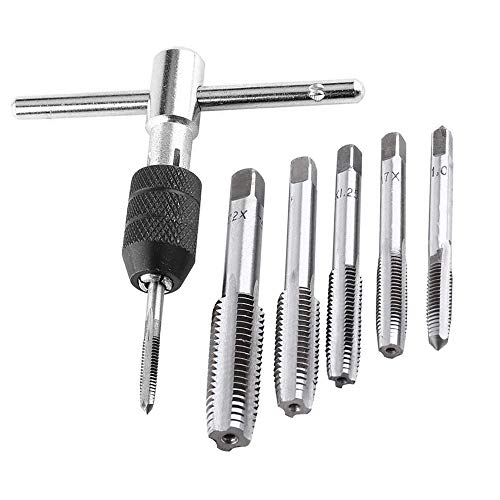 Gobesty Llave de trinquete con manija en T, plata ajustable M3-M8 Llave de trinquete reversible con manija en T Herramienta de roscado roscado Tornillo de rosca de máquina Enchufe métrico